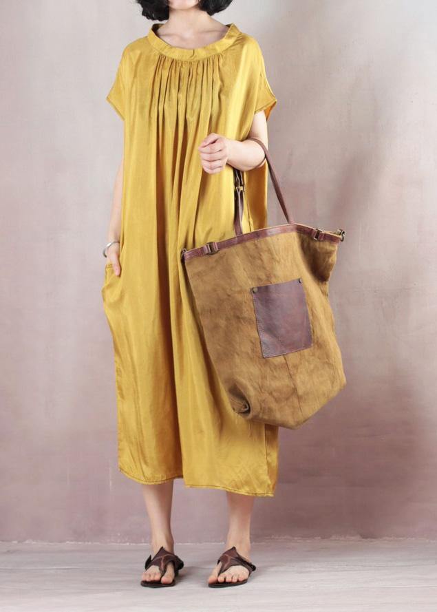 Natural short sleeve cotton summer clothes Runway yellow Plus Size Dresses