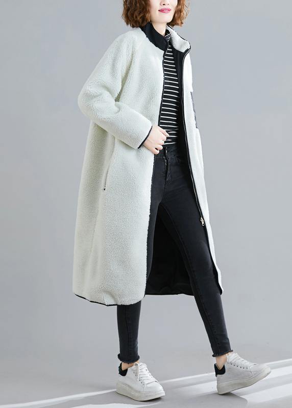 Natural zippered patchwork Plus Size tunics white box women coats