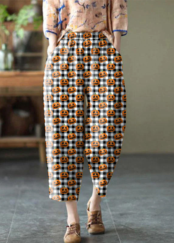 Natural yellow-half pattern Elastic Waist Summer Linen Harem Pants