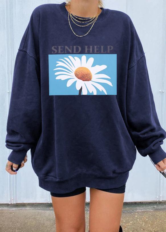 Navy Print Sweatshirt Women Casual Tops