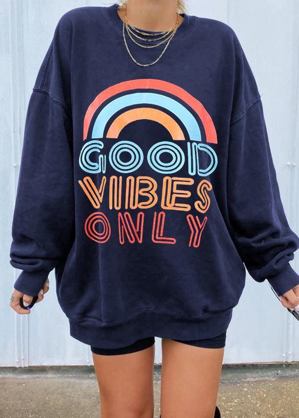 Navy Print Sweatshirt Women Casual Tops