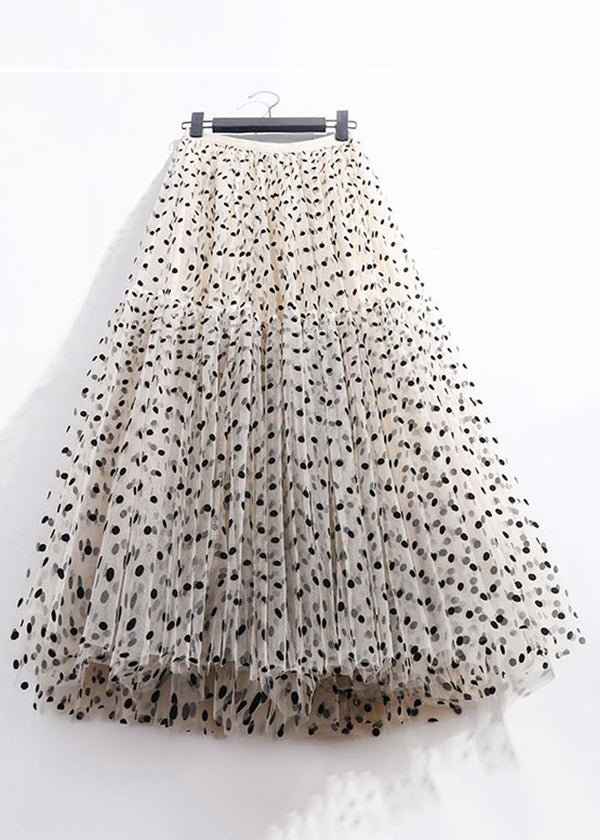 New Apricot Wrinkled Dot High Waist Tulle Skirt