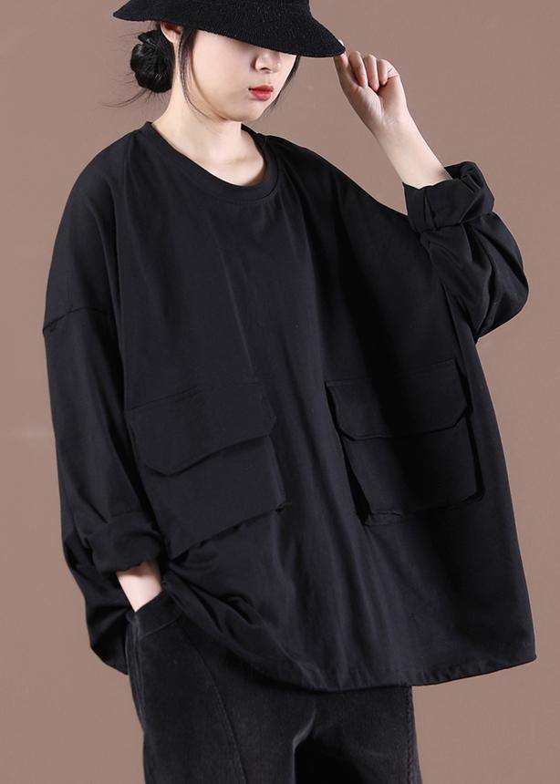 New Black O-Neck Pockets Sweatshirt Streetwear