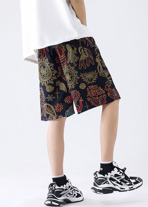 New Black Print Pockets Ice Silk Summer Mens Shorts