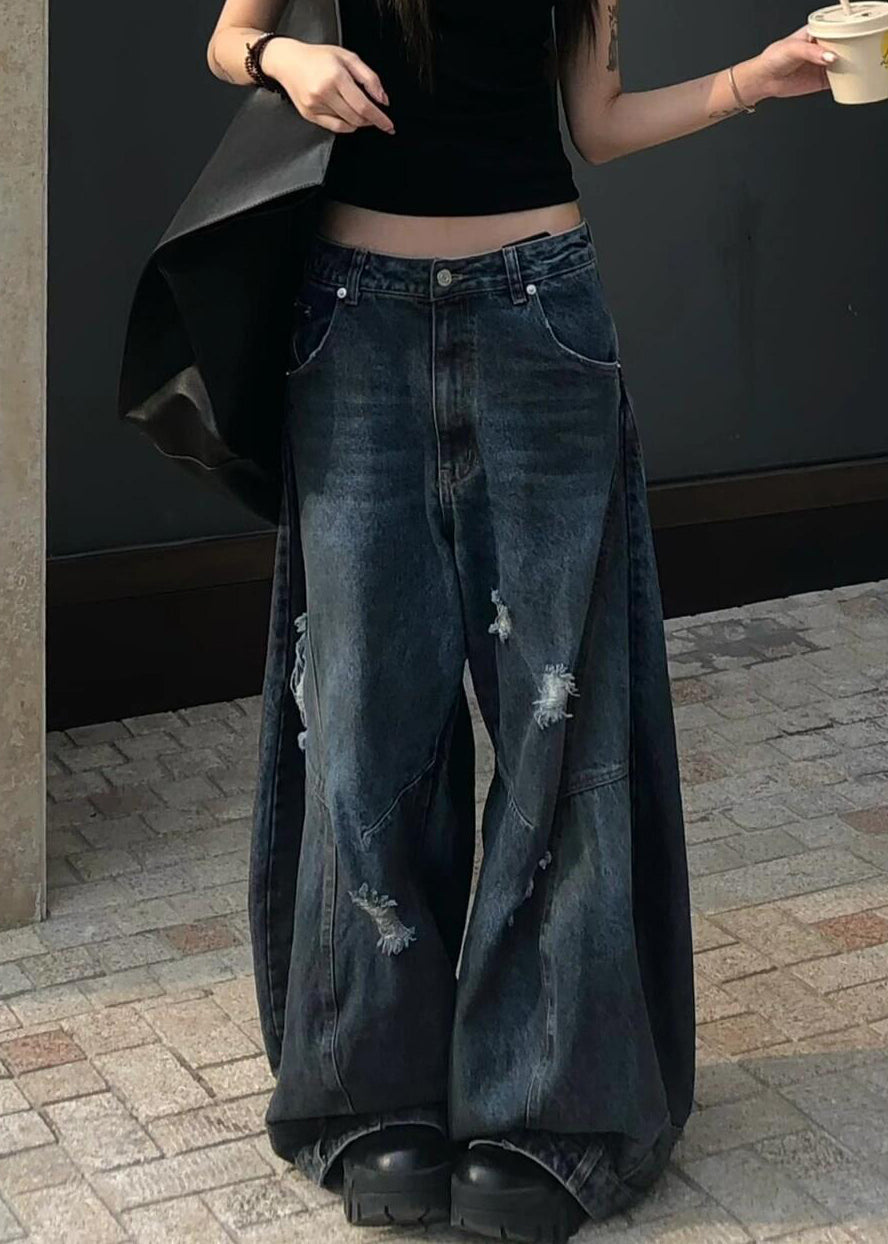 New Blue Hole High Waist Denim Pants Summer