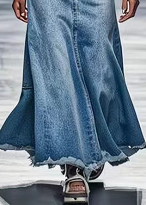 New Blue Hole Pockets High Waist Denim Maxi Skirts Summer