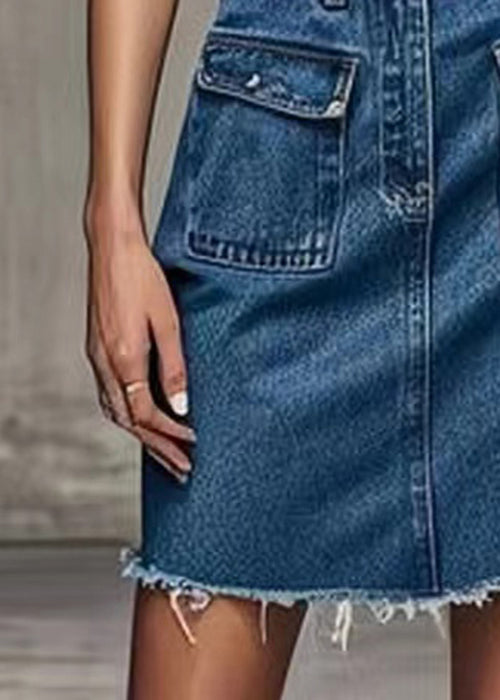 New Blue Pockets High Waist Denim Skirt Summer