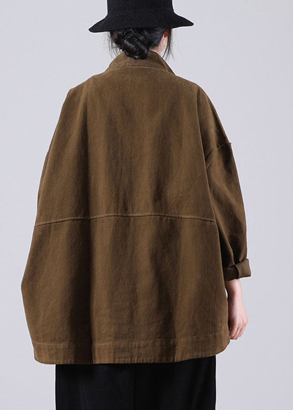 New Chocolate Loose Pockets Button Fall Long sleeve Coat