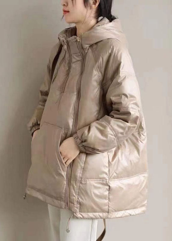 New Khaki hooded zippered Pockets Thick Winter Duck Down Coat