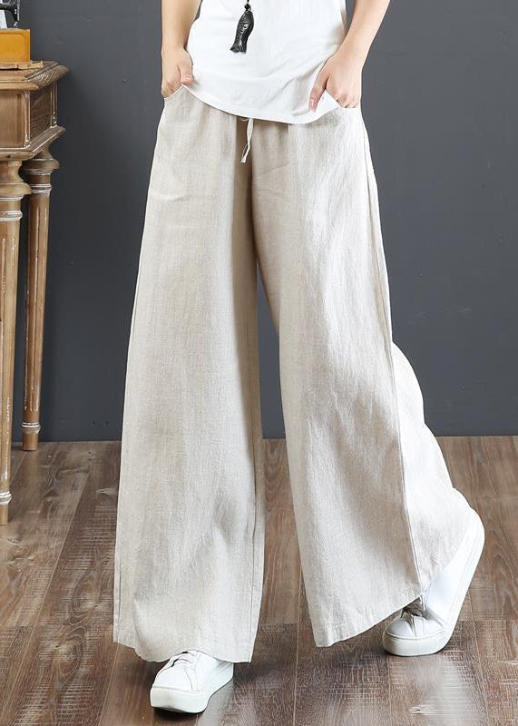 New Linen Pockets Solid Elastic Waist Linen Wide Leg Pants Fall