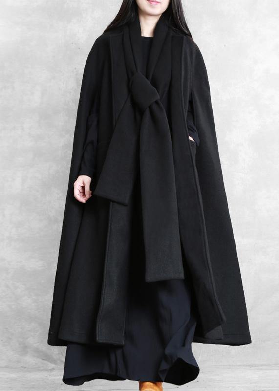 New Loose fitting long coat winter jackets black Multiple wearing methods Woolen Coats