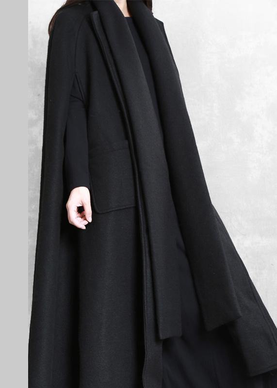 New Loose fitting long coat winter jackets black Multiple wearing methods Woolen Coats