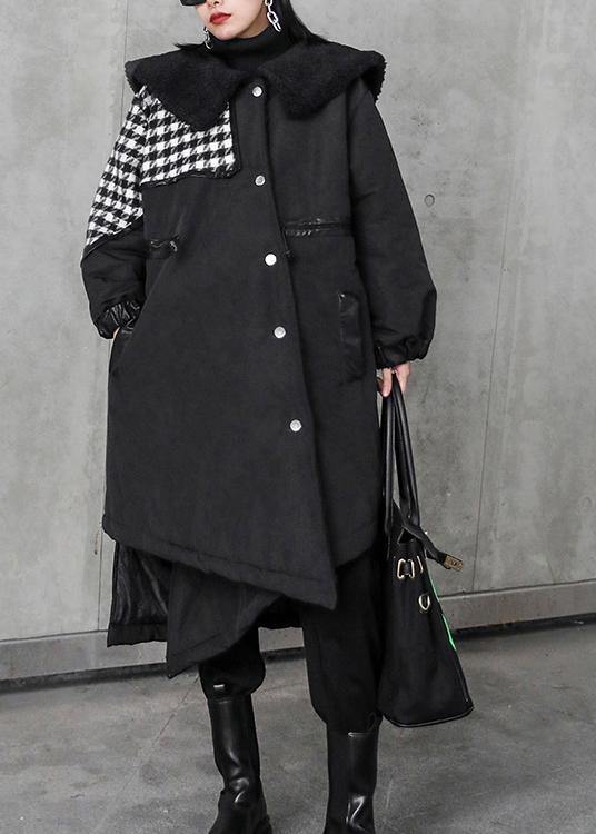 New Loose fitting winter jacket overcoat black patchwork plaid Sailor Collar coat