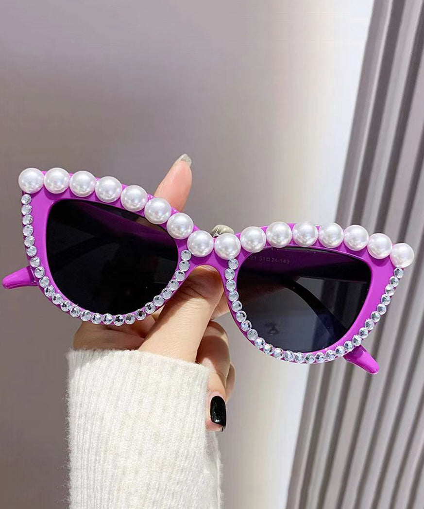 New Personalized Diamond Studded Pearl Cat Eye Sunglasses