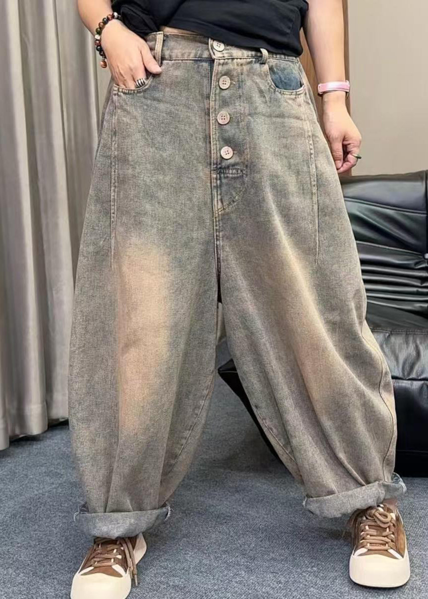 New Photo Color Pockets Button Loose Denim Pants Spring