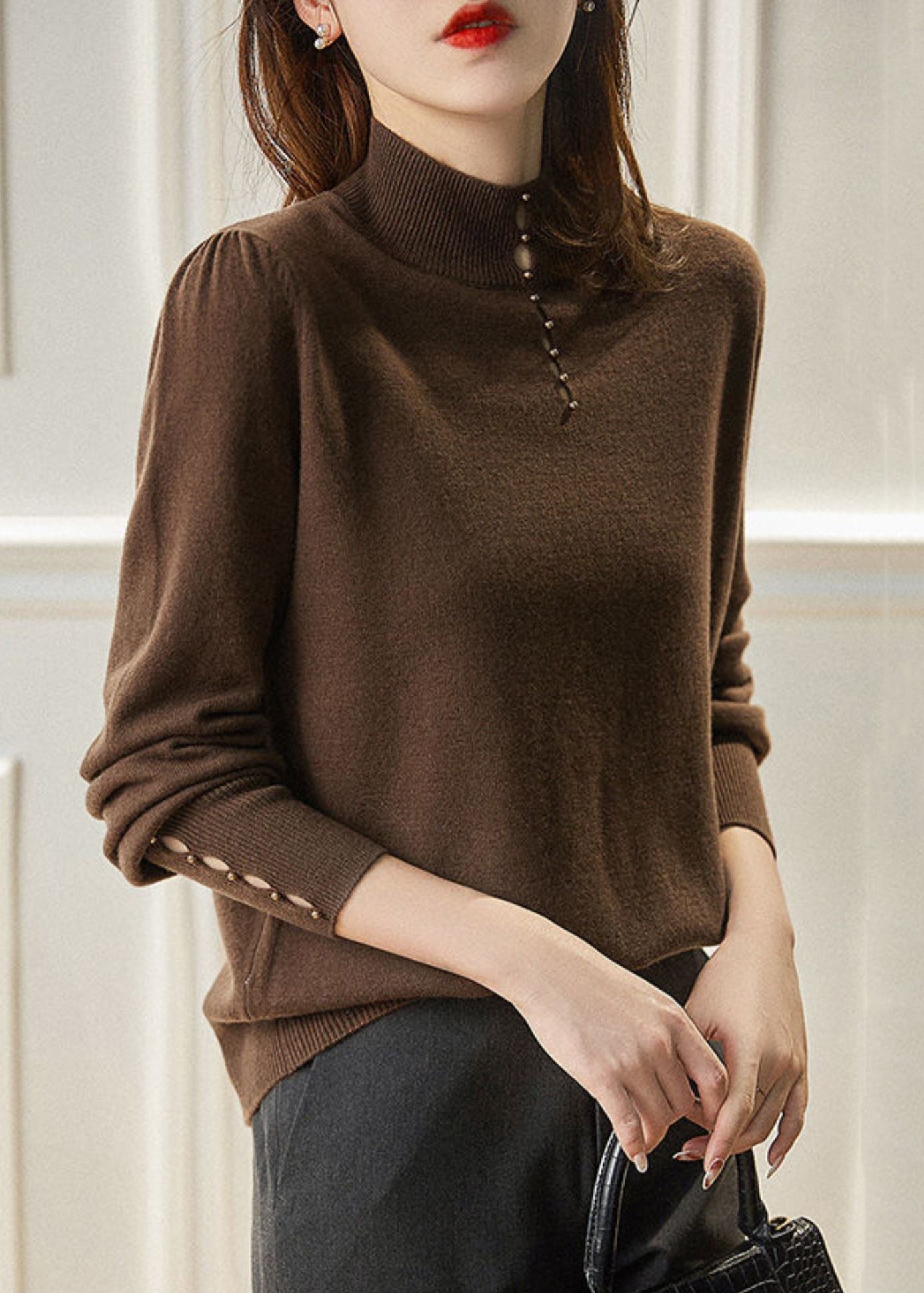 New Red Hollow Out Solid Wool Knit Sweater Spring