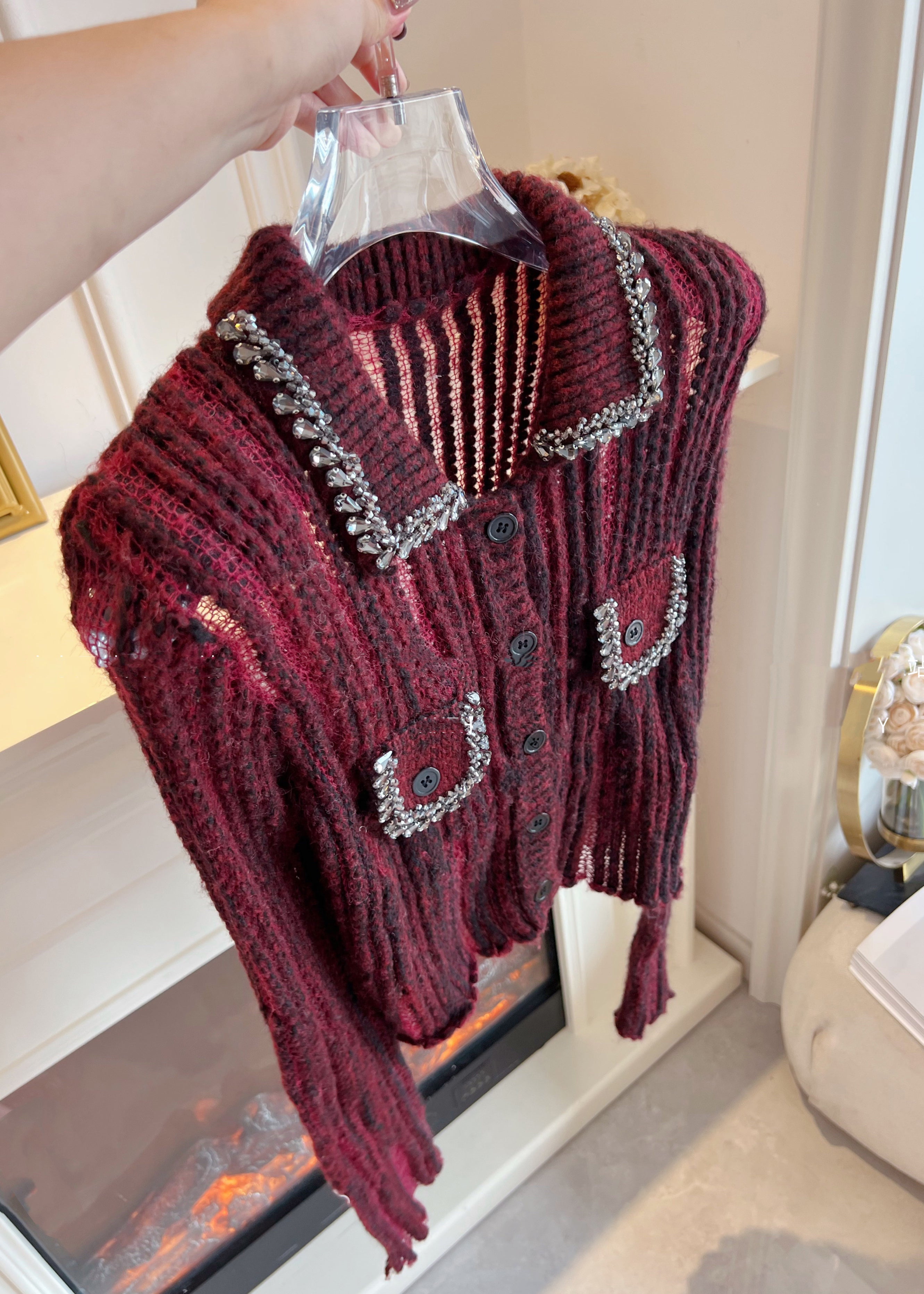 New Red Zircon Hollow Out Patchwork Knit Sweaters Spring