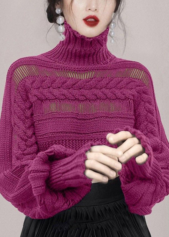 New Rose Turtleneck Hollow Out Cable Knit Sweaters Spring