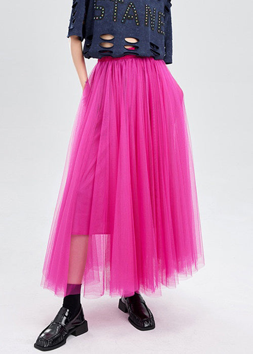 New Rose Wrinkled High Waist Tulle Skirt Summer