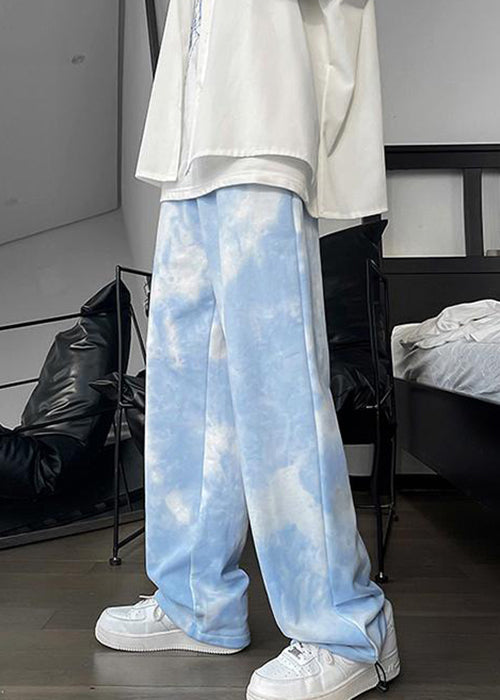 New White Tie Dye Drawstring Cotton Mens Pants Fall