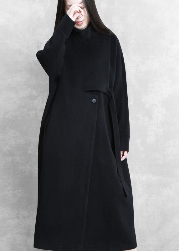 New black Coat Women casual stand collar asymmetric long coat woolen outwear