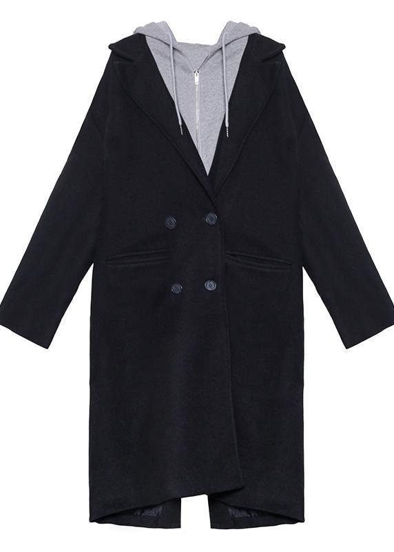 New black Woolen Coats Women plus size Notched false two pieces Winter coats