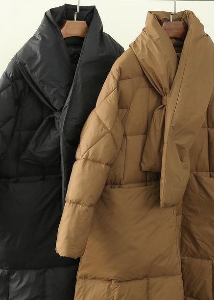 New black down jacket woman oversize snow thick pockets Luxury overcoat