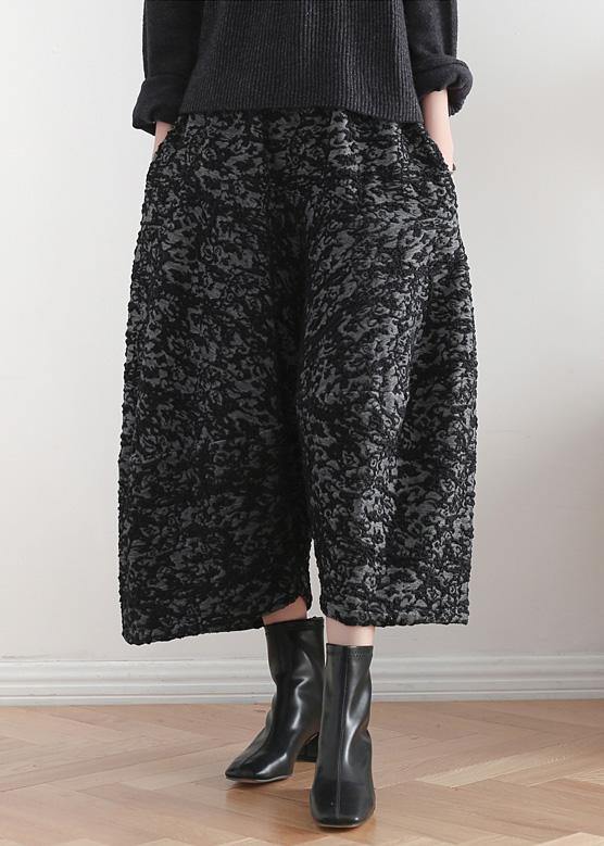 New black retro drape wide leg pants women's large size loose jacquard nine pants