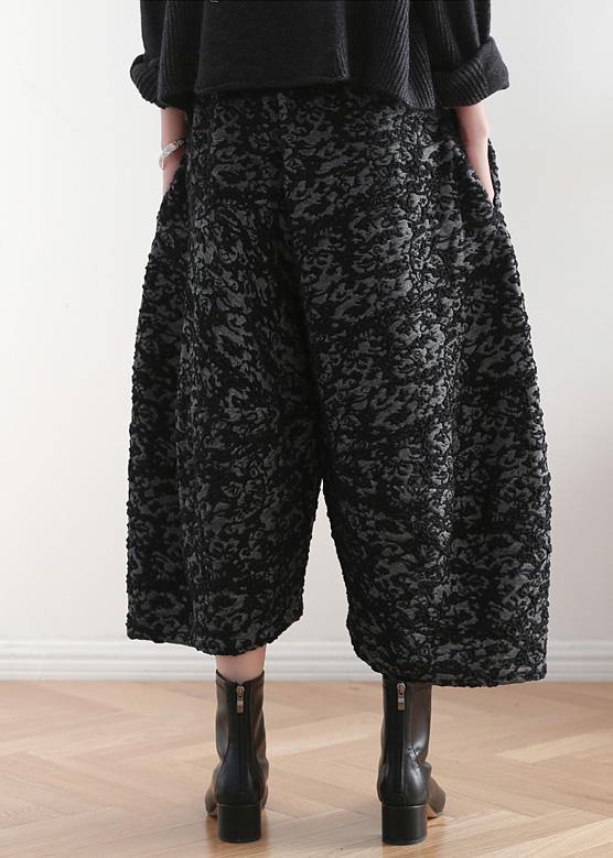 New black retro drape wide leg pants women's large size loose jacquard nine pants