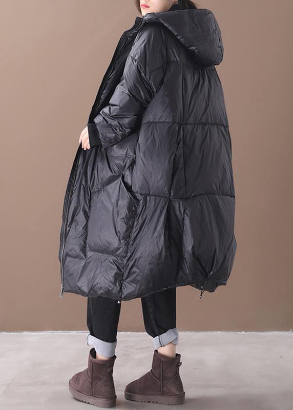 New black warm winter coat plus size down jacket hooded pockets women coats