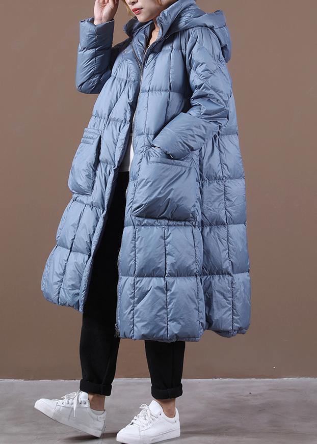 New blue down coat winter casual down jacket hooded zippered Casual outwear