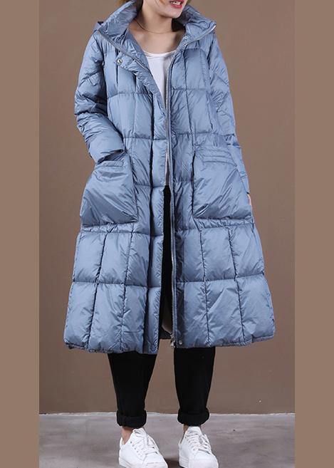 New blue down coat winter casual down jacket hooded zippered Casual outwear