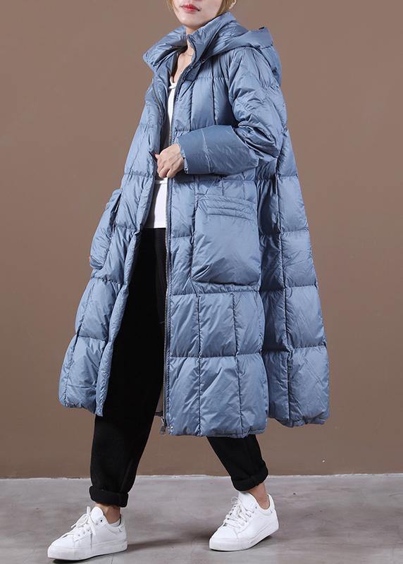 New blue down coat winter casual down jacket hooded zippered Casual outwear