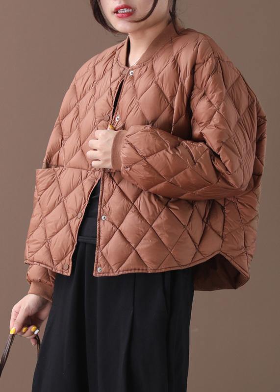 New brown warm winter coat plus size winter stand collar Geometric overcoat