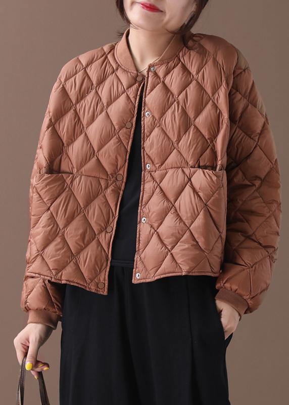 New brown warm winter coat plus size winter stand collar Geometric overcoat