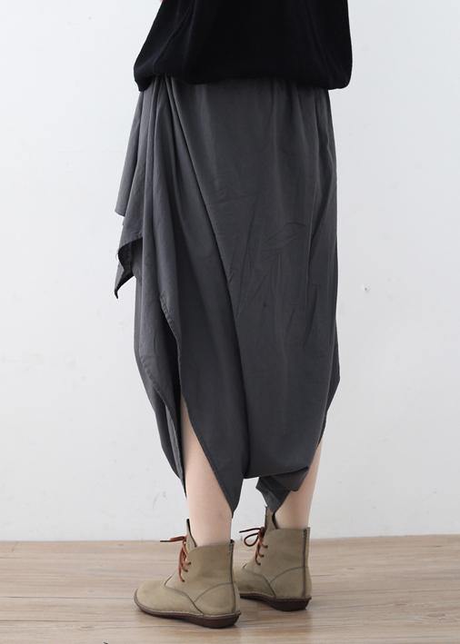 New original design gray literary irregular asymmetric wide-legged casual cropped trousers