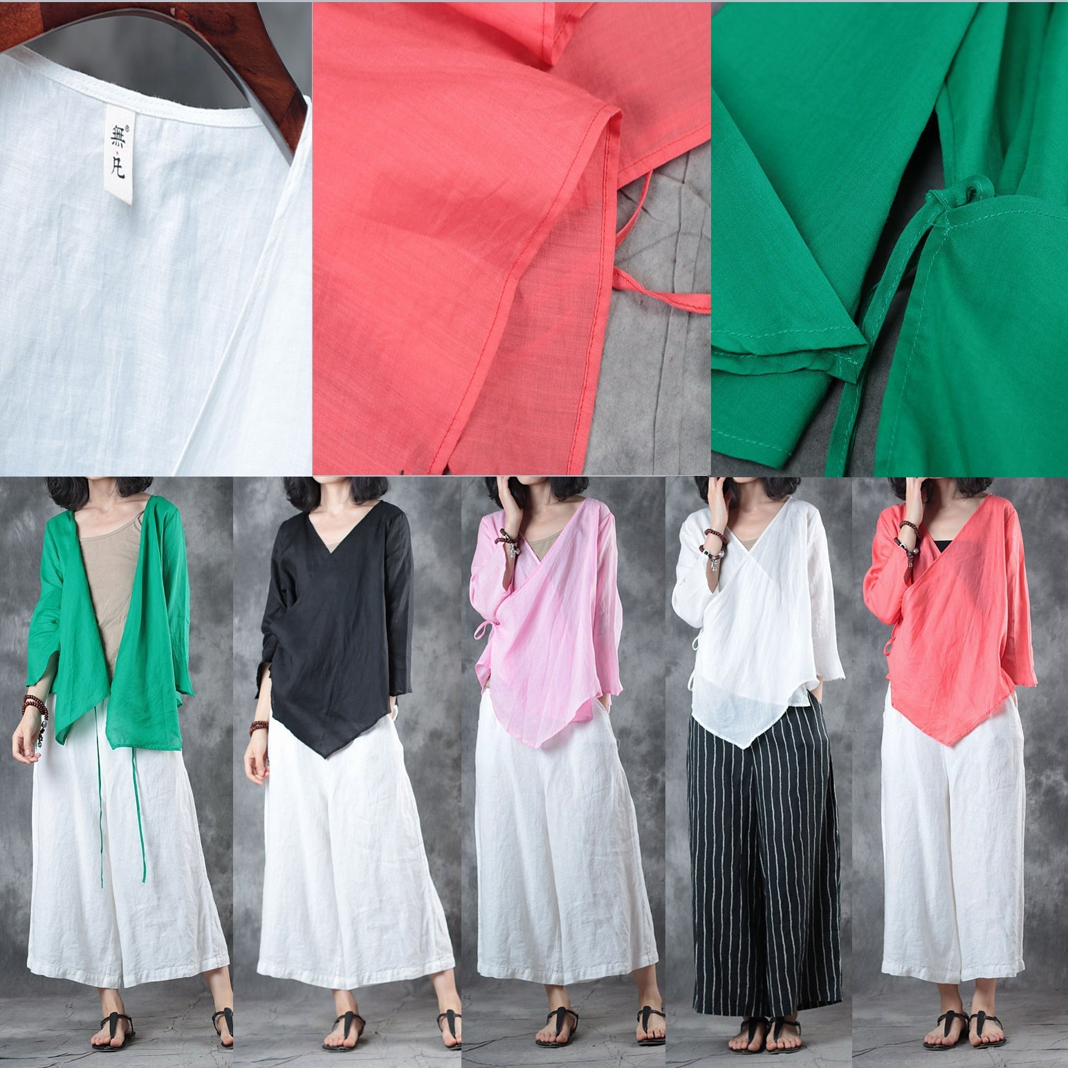 New pink natural linen t shirt oversize linen maxi t shirts Fine half sleeve v neck tie waist tops