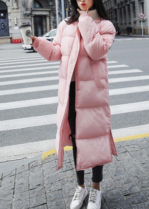 New pink warm winter coat trendy plus size down jacket o neck pockets Casual winter outwear