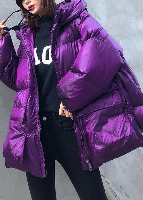 New purple Parkas for women plus size winter hooded pockets outwear