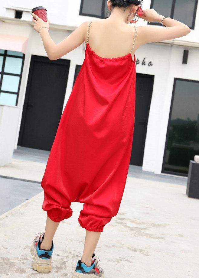 New red tide straps trousers embroidery cat head loose jumpsuit female summer strap pants