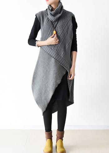 New style loose literary thick knitted stitching woolen gray dress outer two-piece suit