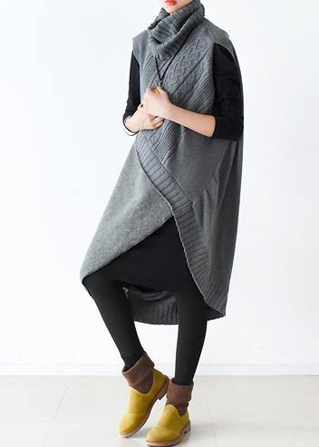 New style loose literary thick knitted stitching woolen gray dress outer two-piece suit