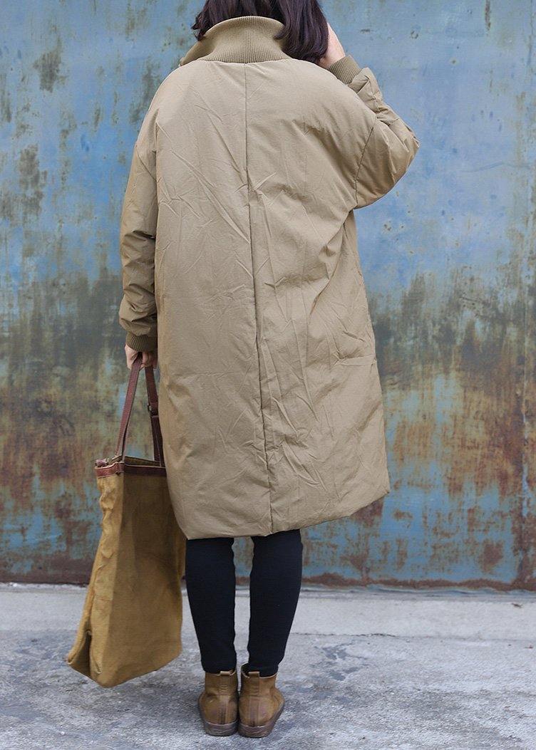 New trendy plus size snow jackets stand collar outwear khaki zippered warm winter coat