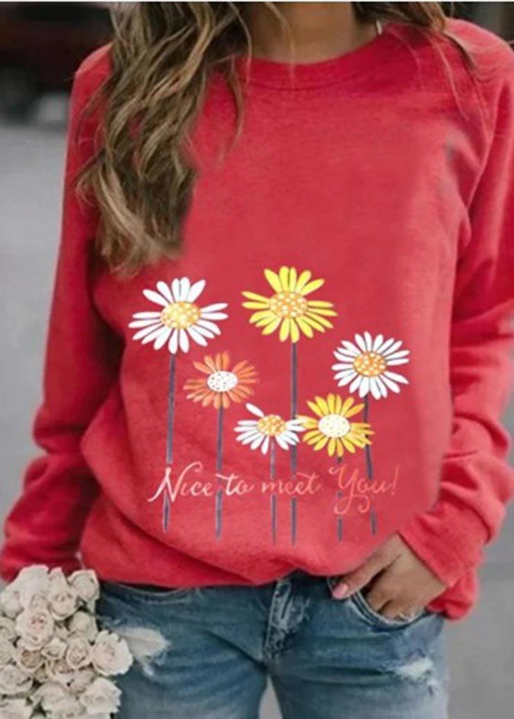 Nice to meet you' & Daisy Print Sweatshirt