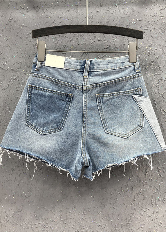 Novelty Blue Asymmetrical Patchwork High Waist Denim Shorts Summer