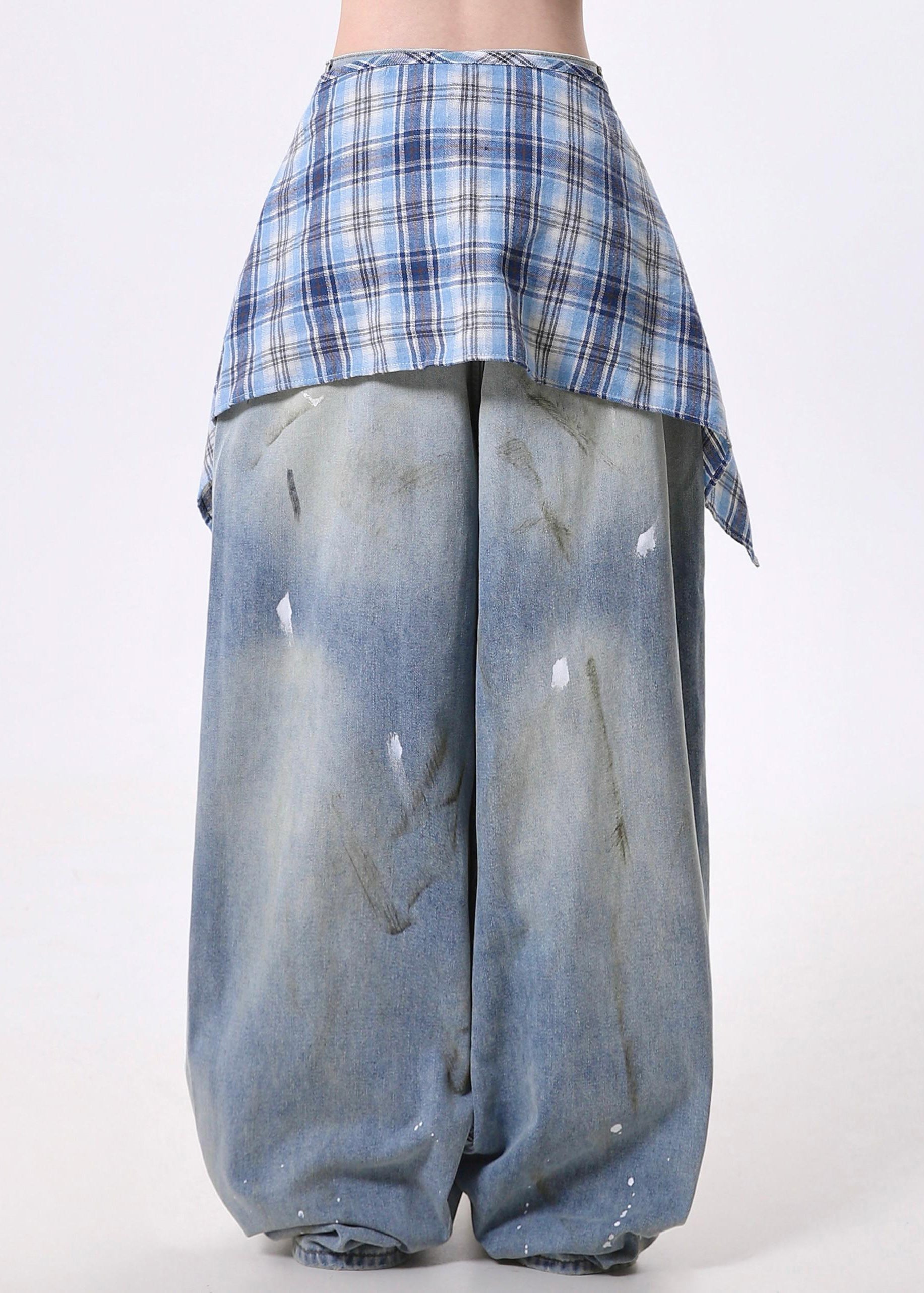 Novelty Blue Pockets Skirts Hem Patchwork Denim Pants Spring