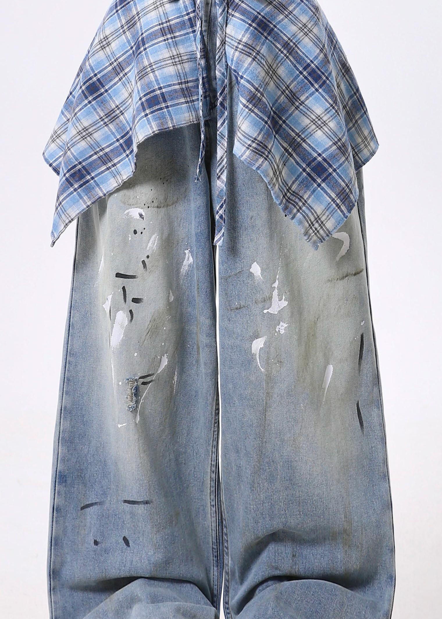 Novelty Blue Pockets Skirts Hem Patchwork Denim Pants Spring