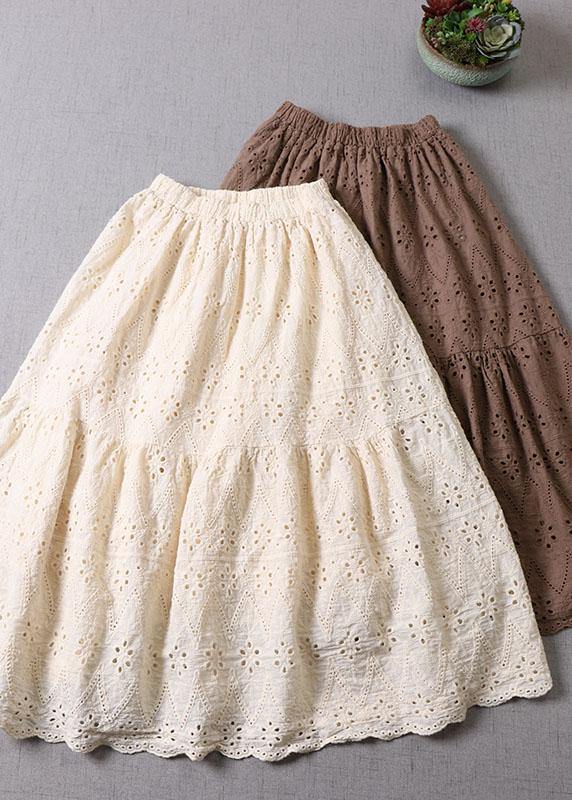 Organic Apricot Hollow Out Embroideried Fall Patchwork Skirts