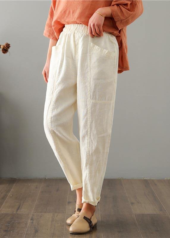 Organic Beige High Waist Harem Cotton Linen Pants Summer