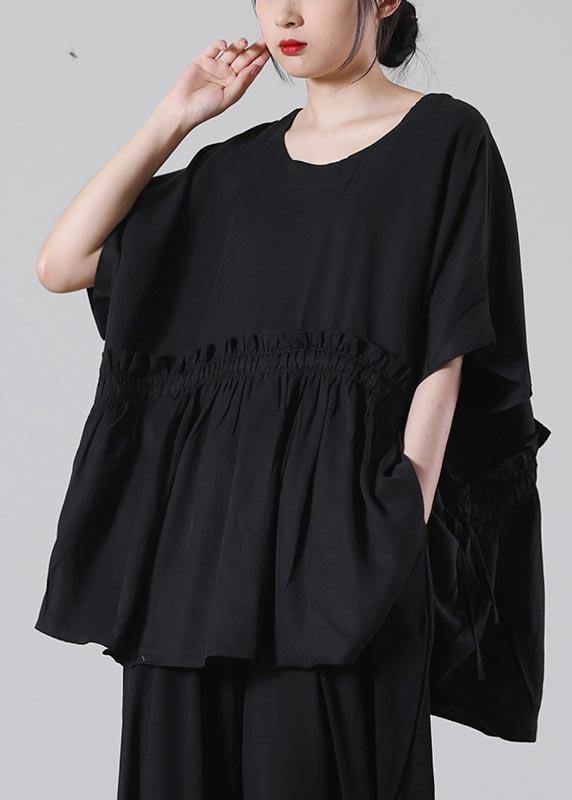 Organic Black Batwing Sleeve Cotton Summer Shirts